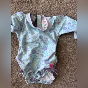 Ruffle Butts Mint Floral Kids Swim Rashguard with Purple Trim